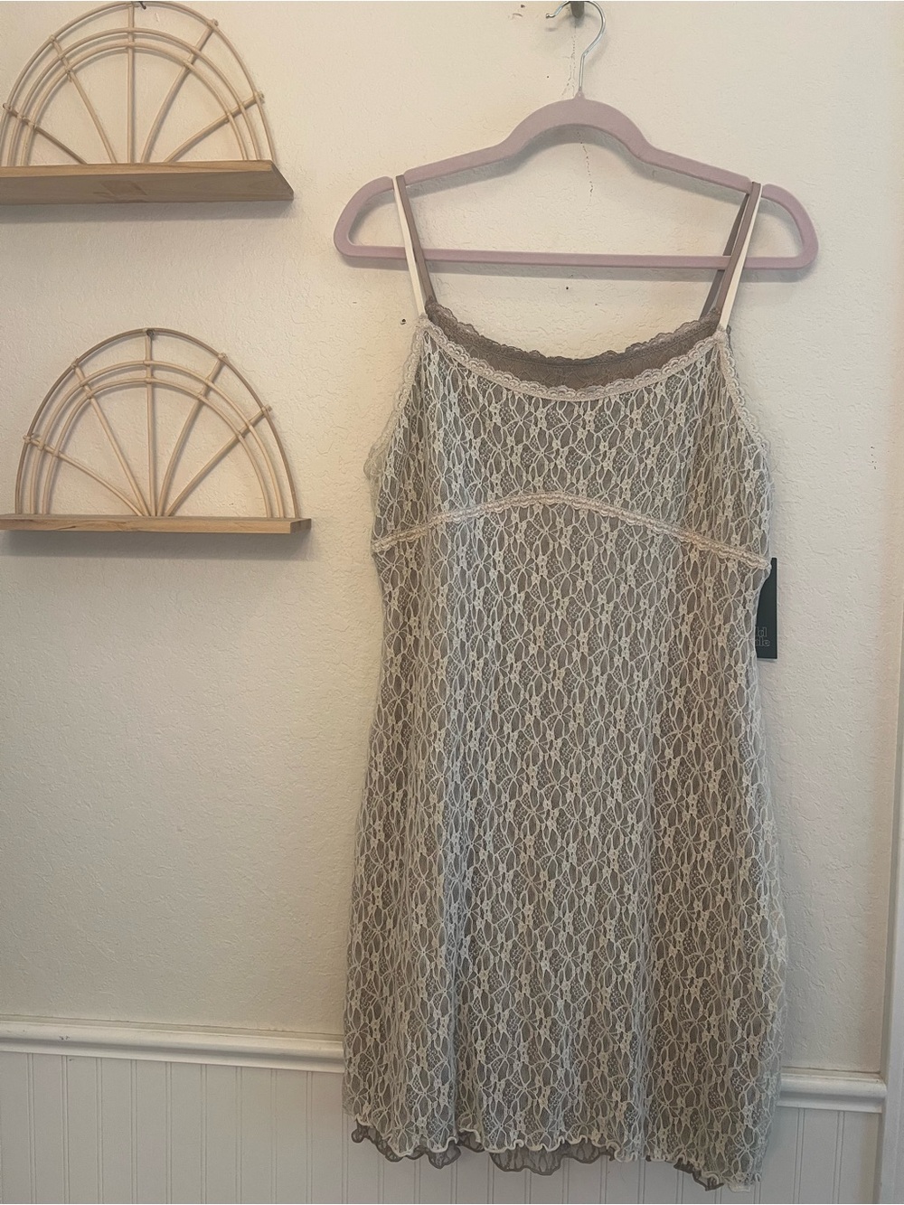 NWT Wild Fable Beige Lace Layered Slip Dress Size Large Boho Cottagecore